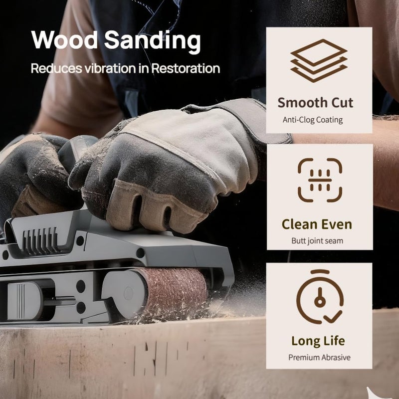 KTHUA 3×18 Inch Sanding Belts: 20-Pack 80–400 Grit — Anti-Clog Coating & Precision Butt Joint — for Clean Even Results in Fine Woodworking & Furniture Restoration — Fits 3 × 18 Handheld Belt Sanders - Image 3